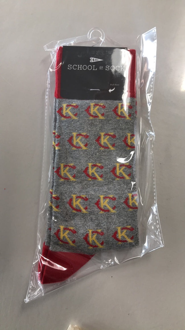 School of Sock KC Logo Socks - Grey, Red & Yellow – Made in KC