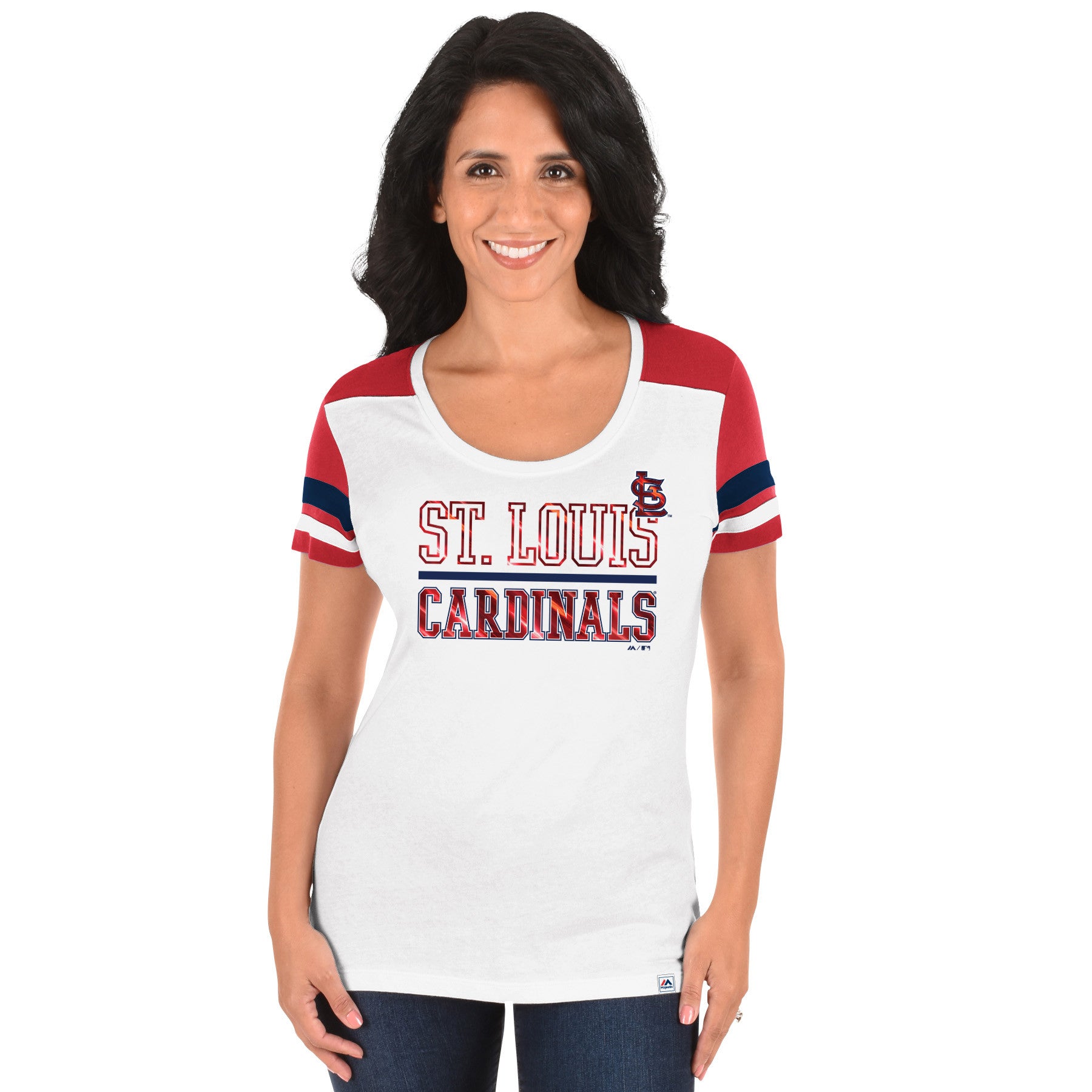 St. Louis Cardinals Check The Tape Ladies T-Shirt by Majestic